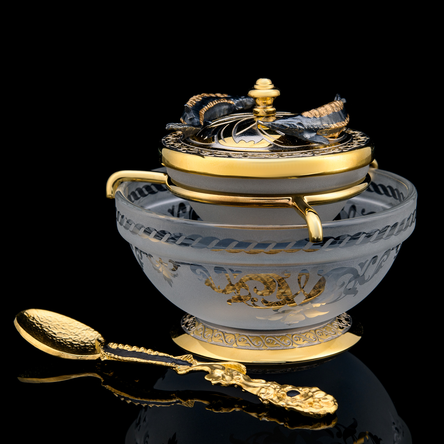 Фарфоровая икорница, 26 см, белый/золотистый